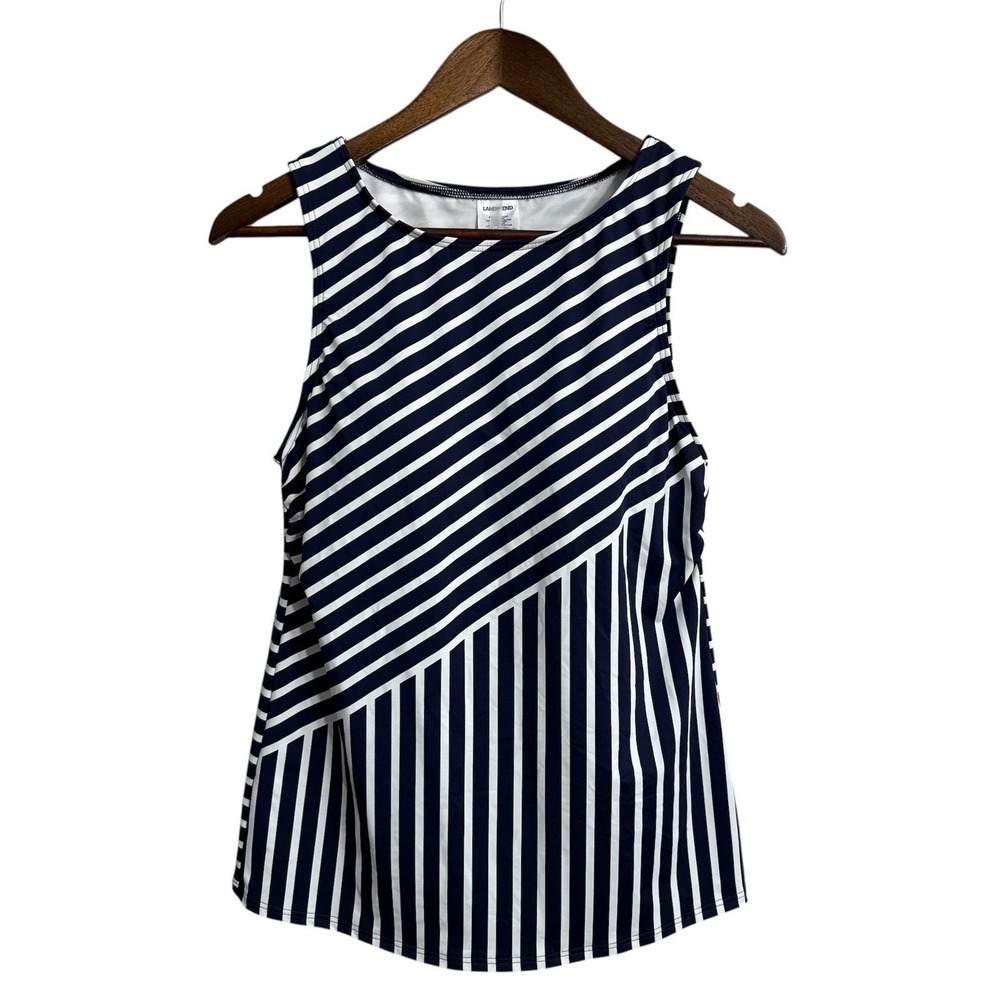 Lands End tankini women's 10 blue white stripe‎ preppy nautical beach coastal